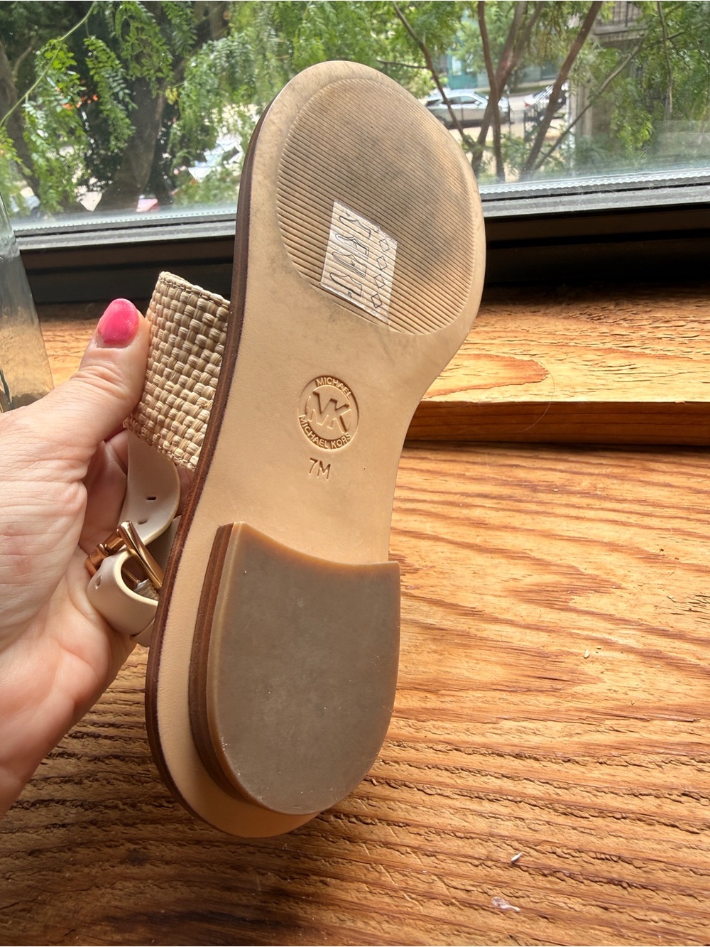 Michael Kors Women's White Straw-Accent Thong Sandals - Picture 5 of 5